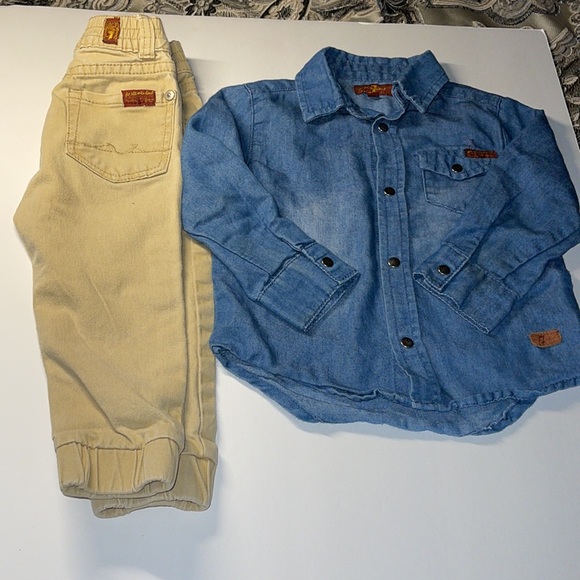 7 For All Mankind 24 months denim top and khaki pants - Picture 3 of 7
